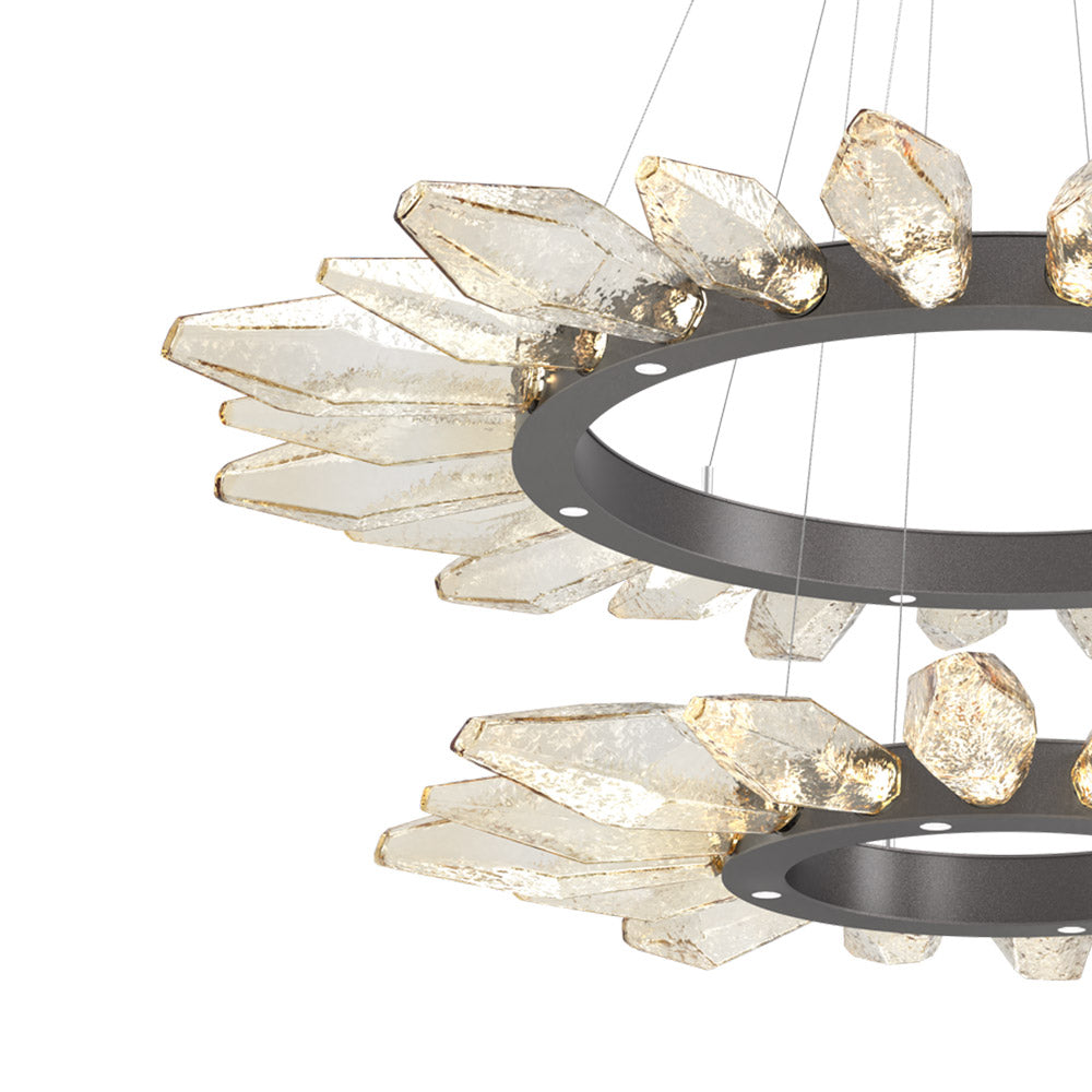 Rock Crystal Two-Tier Radial Ring LED Chandelier in Detail.