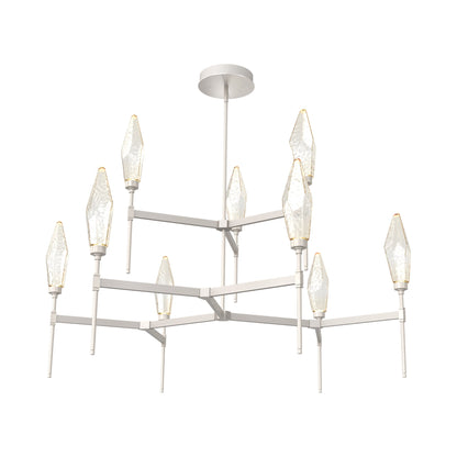 Rock Crystal Two-Tier Round Belvedere LED Chandelier in Beige Silver/Amber Blown Glass.