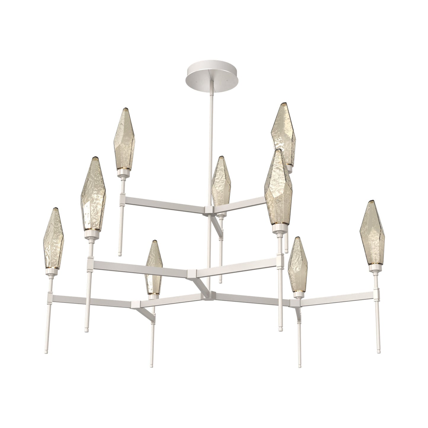 Rock Crystal Two-Tier Round Belvedere LED Chandelier in Beige Silver/Bronze Blown Glass.