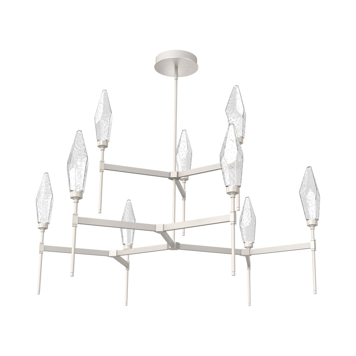 Rock Crystal Two-Tier Round Belvedere LED Chandelier in Beige Silver/Clear Blown Glass.