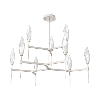 Rock Crystal Two-Tier Round Belvedere LED Chandelier in Beige Silver/Clear Blown Glass.