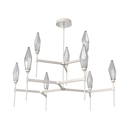 Rock Crystal Two-Tier Round Belvedere LED Chandelier in Beige Silver/Smoke Blown Glass.