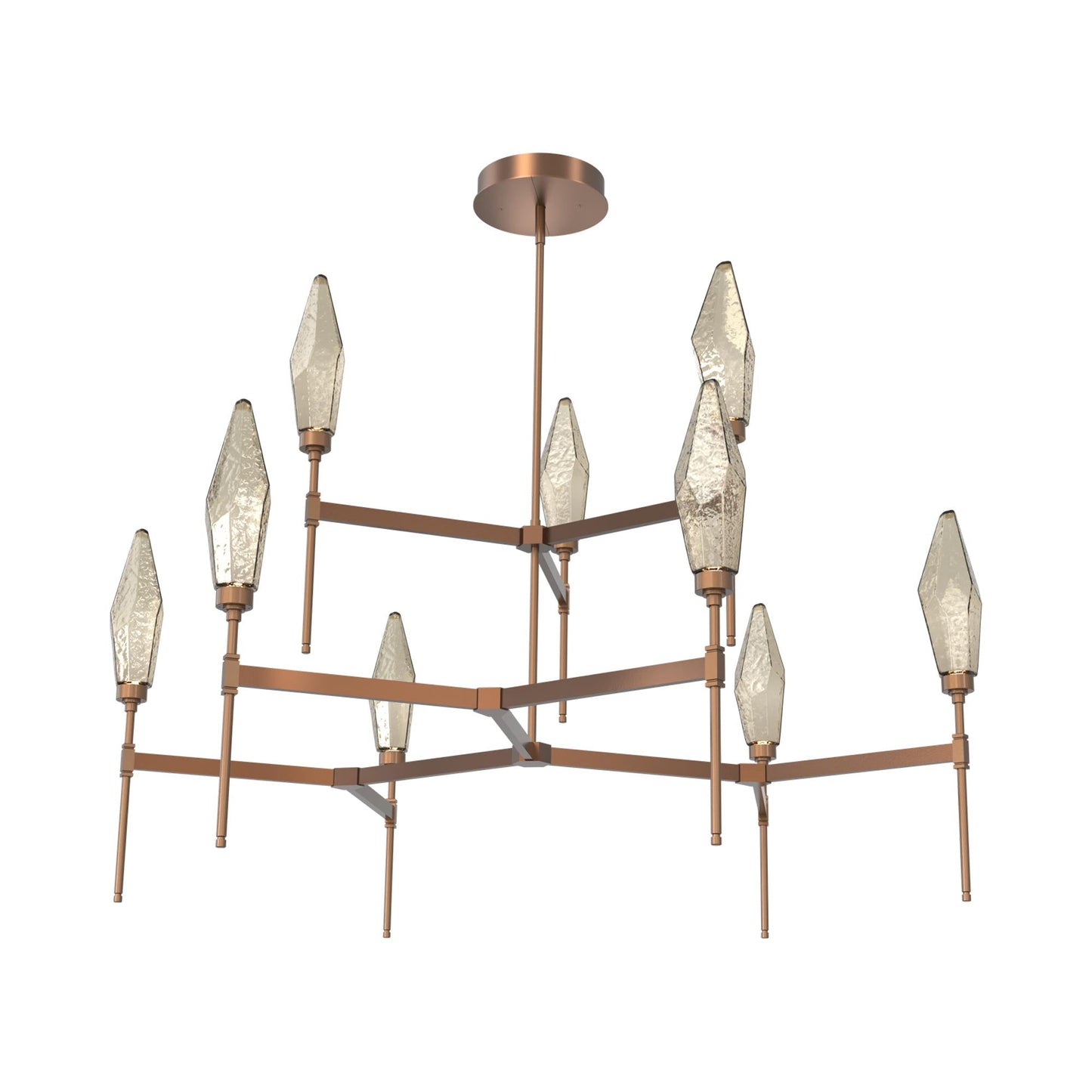 Rock Crystal Two-Tier Round Belvedere LED Chandelier in Burnished Bronze/Bronze Blown Glass.