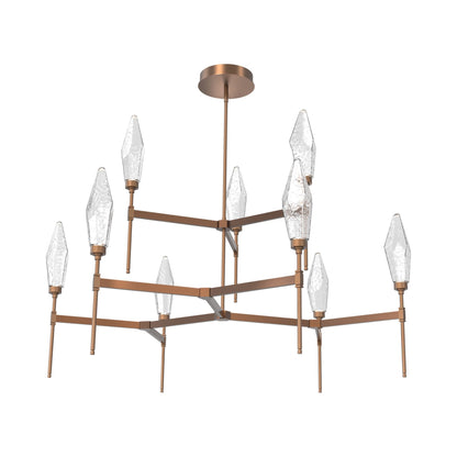 Rock Crystal Two-Tier Round Belvedere LED Chandelier in Burnished Bronze/Clear Blown Glass.