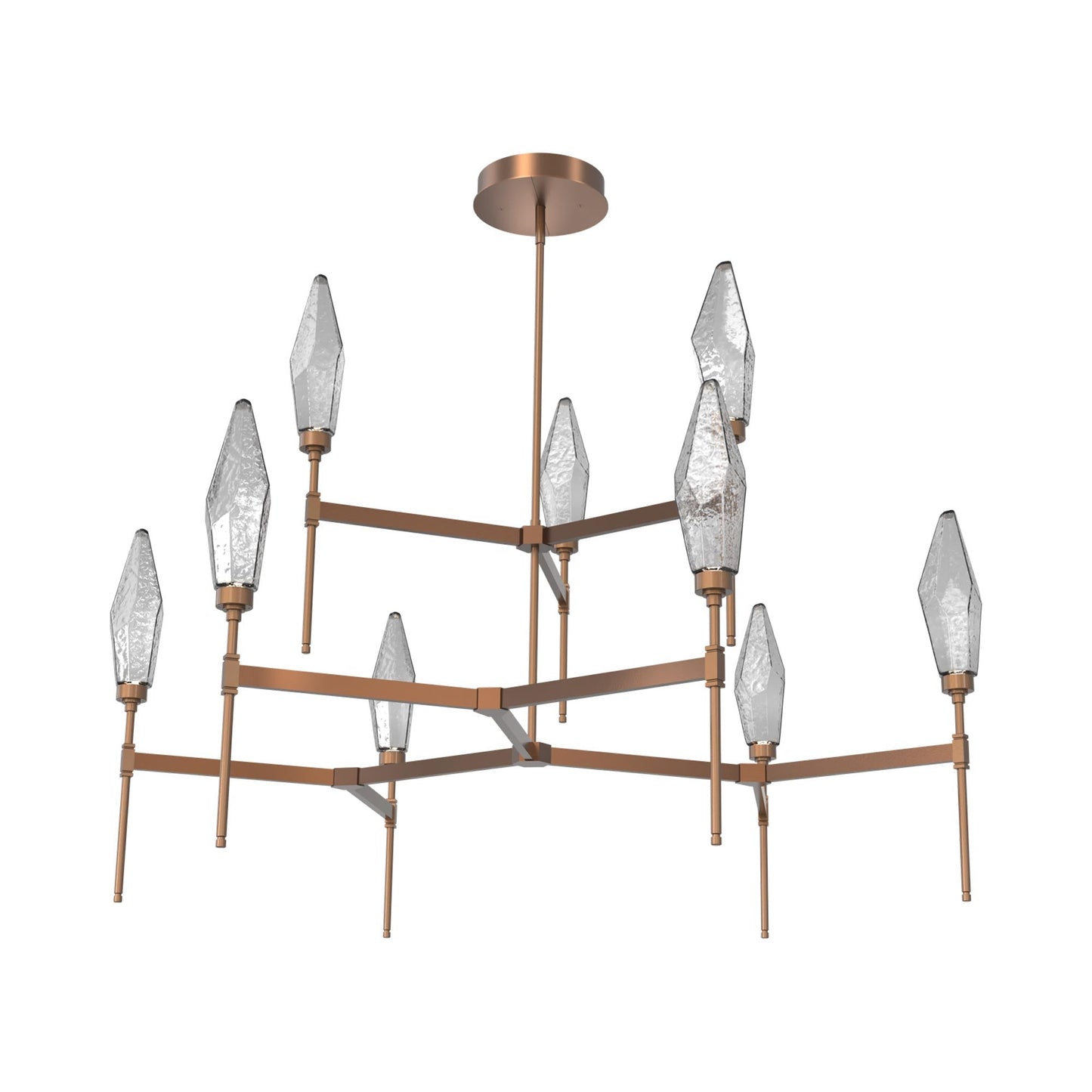 Rock Crystal Two-Tier Round Belvedere LED Chandelier in Burnished Bronze/Smoke Blown Glass.