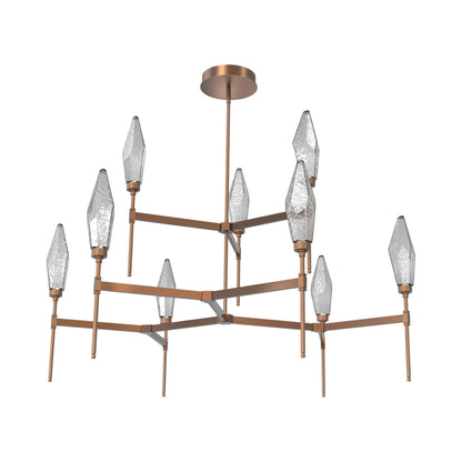 Rock Crystal Two-Tier Round Belvedere LED Chandelier in Burnished Bronze/Smoke Blown Glass.