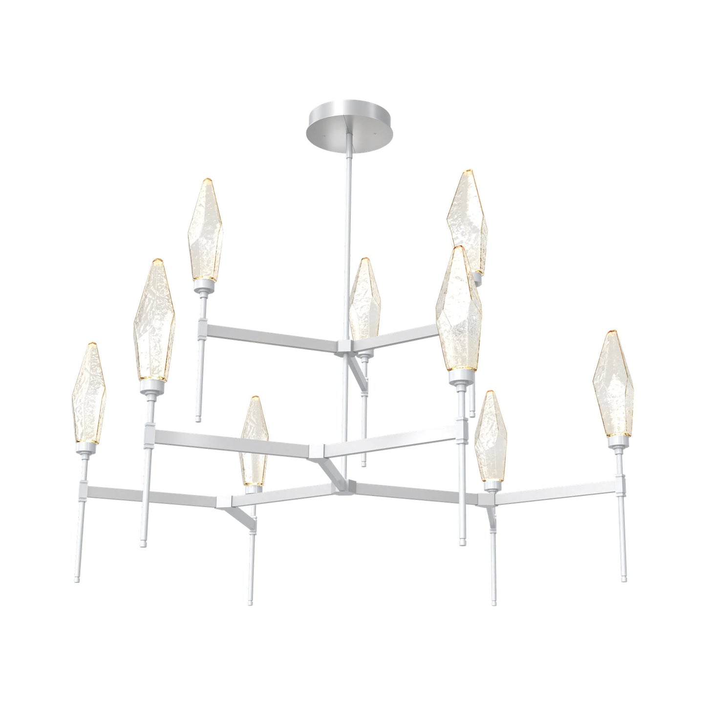 Rock Crystal Two-Tier Round Belvedere LED Chandelier in Classic Silver/Amber Blown Glass.