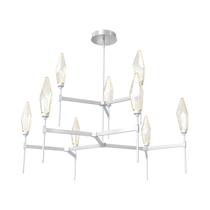 Rock Crystal Two-Tier Round Belvedere LED Chandelier in Classic Silver/Amber Blown Glass.