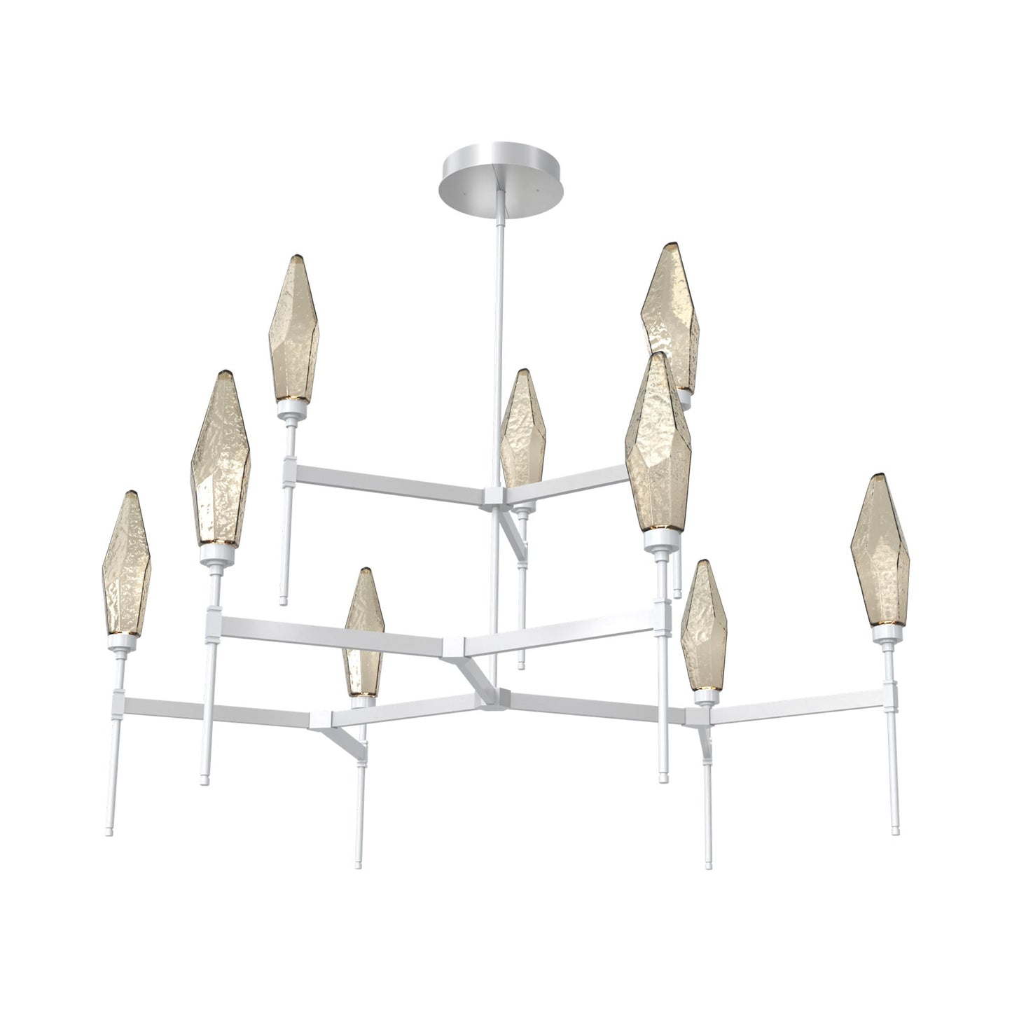 Rock Crystal Two-Tier Round Belvedere LED Chandelier in Classic Silver/Bronze Blown Glass.