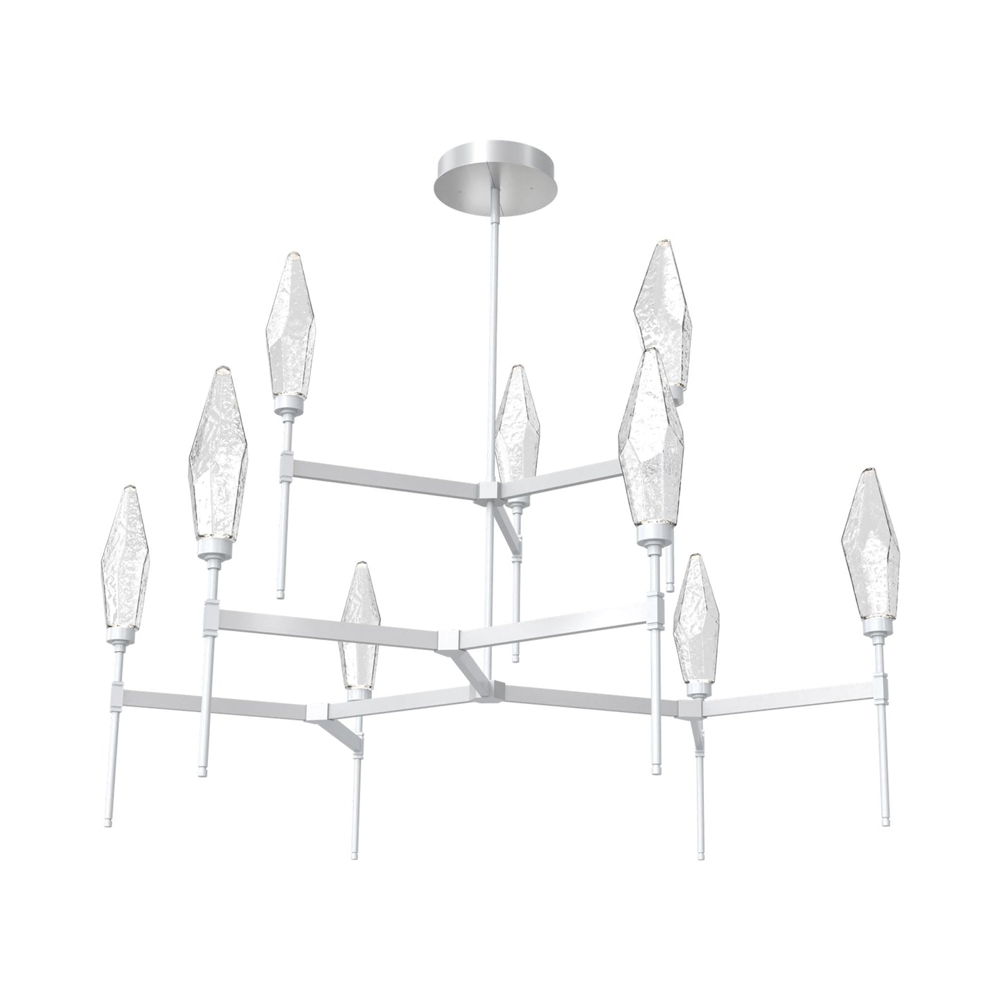 Rock Crystal Two-Tier Round Belvedere LED Chandelier in Classic Silver/Clear Blown Glass.
