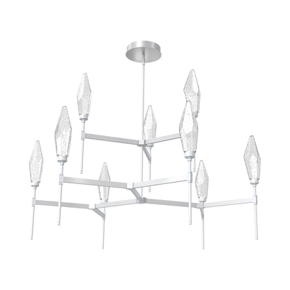 Rock Crystal Two-Tier Round Belvedere LED Chandelier in Classic Silver/Clear Blown Glass.