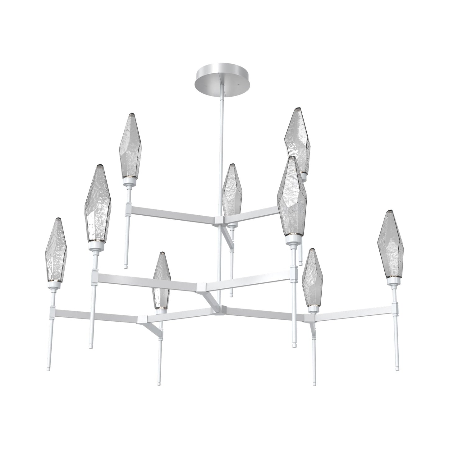 Rock Crystal Two-Tier Round Belvedere LED Chandelier in Classic Silver/Smoke Blown Glass.