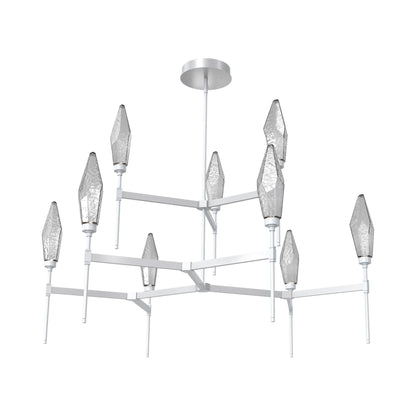 Rock Crystal Two-Tier Round Belvedere LED Chandelier in Classic Silver/Smoke Blown Glass.