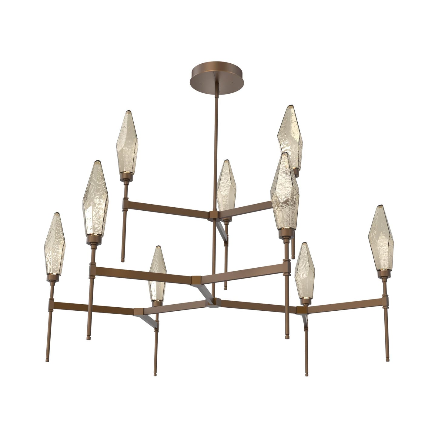 Rock Crystal Two-Tier Round Belvedere LED Chandelier in Flat Bronze/Bronze Blown Glass.