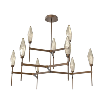 Rock Crystal Two-Tier Round Belvedere LED Chandelier in Flat Bronze/Bronze Blown Glass.