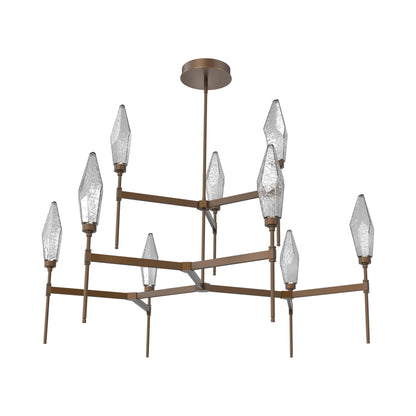 Rock Crystal Two-Tier Round Belvedere LED Chandelier in Flat Bronze/Smoke Blown Glass.
