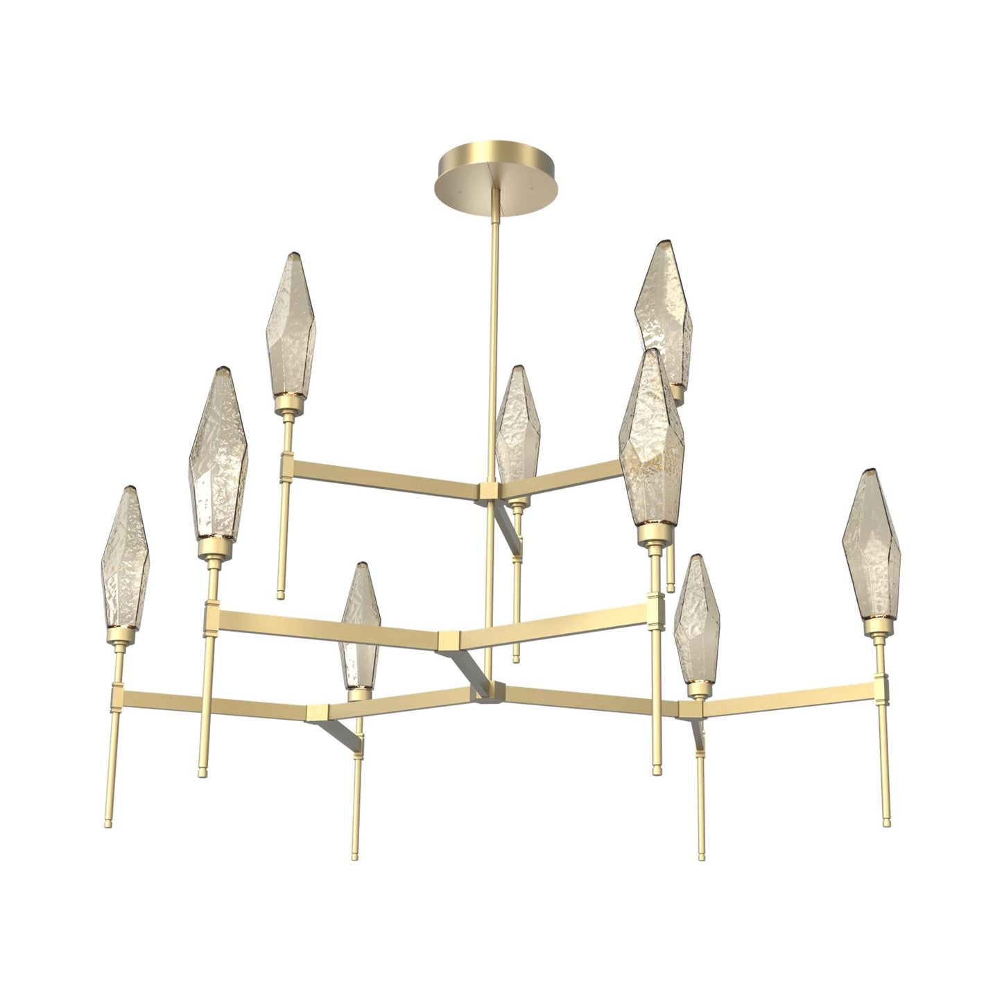 Rock Crystal Two-Tier Round Belvedere LED Chandelier in Gilded Brass/Bronze Blown Glass.