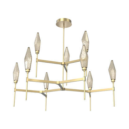 Rock Crystal Two-Tier Round Belvedere LED Chandelier in Gilded Brass/Bronze Blown Glass.