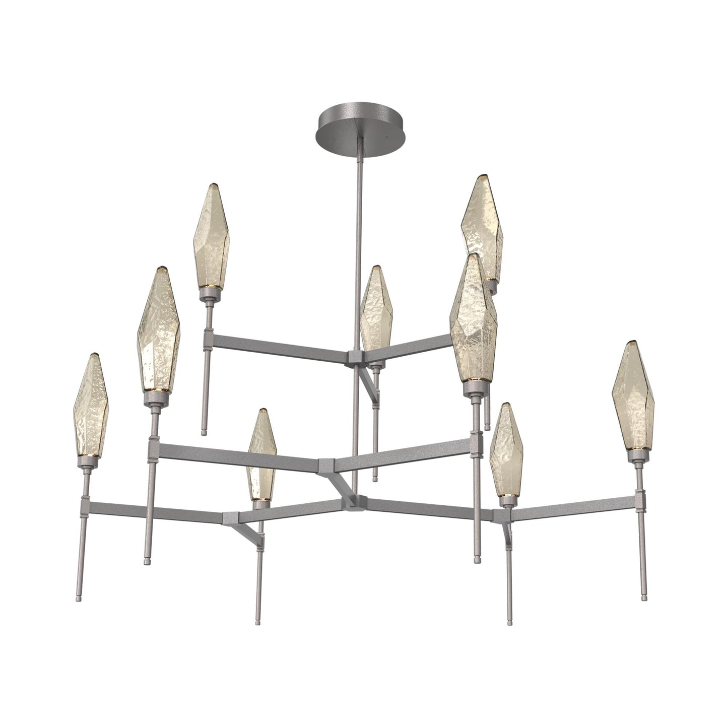 Rock Crystal Two-Tier Round Belvedere LED Chandelier in Graphite/Bronze Blown Glass.