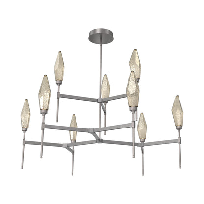 Rock Crystal Two-Tier Round Belvedere LED Chandelier in Graphite/Bronze Blown Glass.