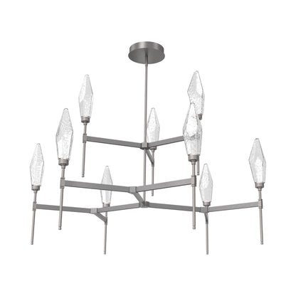 Rock Crystal Two-Tier Round Belvedere LED Chandelier in Graphite/Clear Blown Glass.