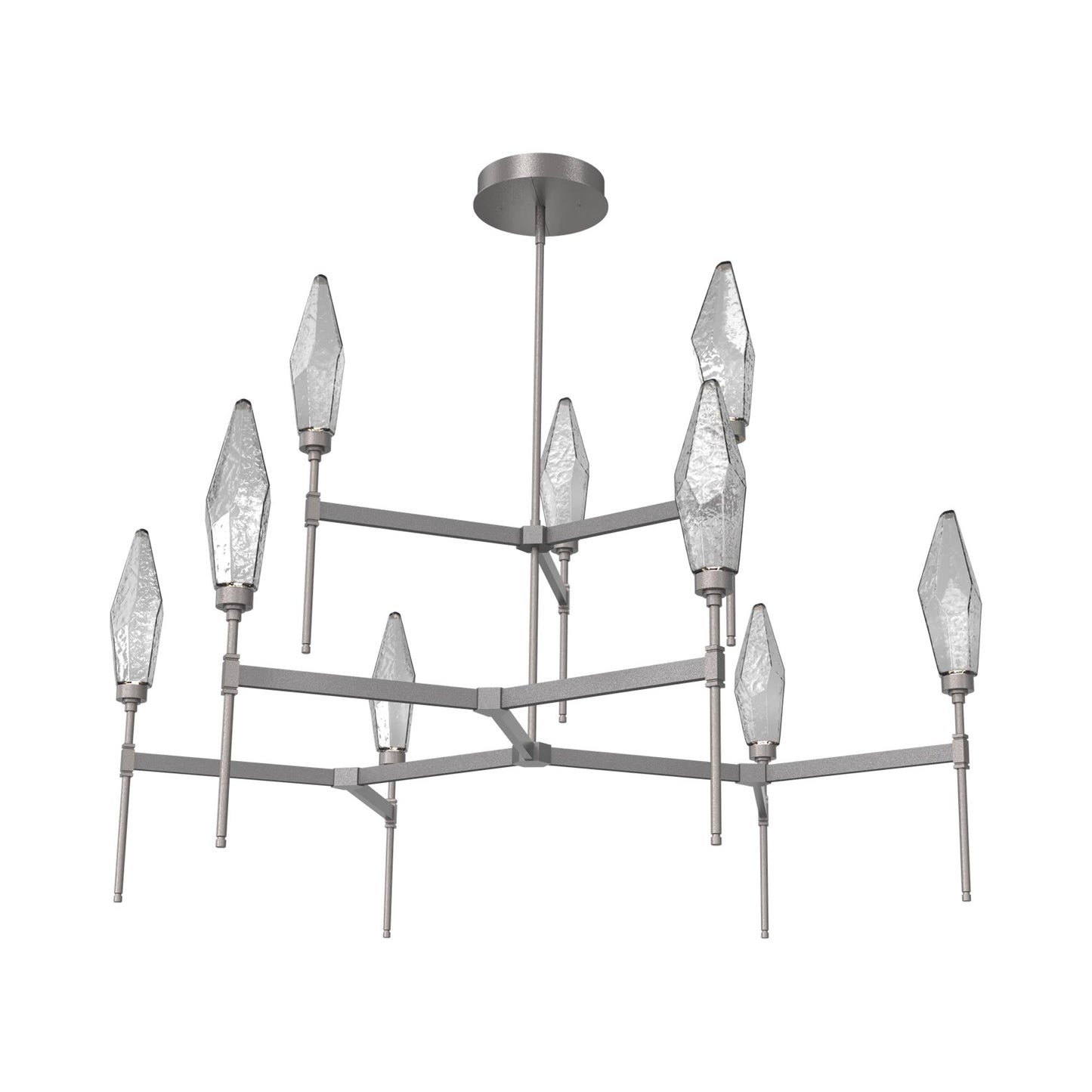 Rock Crystal Two-Tier Round Belvedere LED Chandelier in Graphite/Smoke Blown Glass.