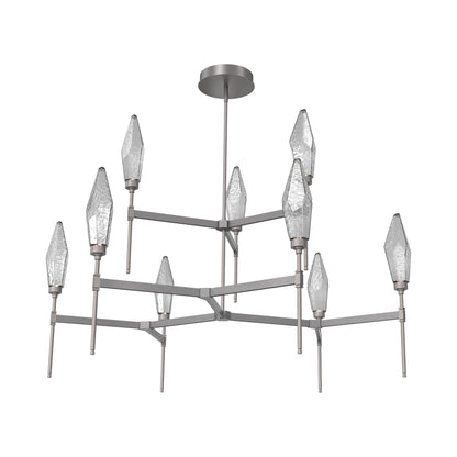 Rock Crystal Two-Tier Round Belvedere LED Chandelier in Graphite/Smoke Blown Glass.