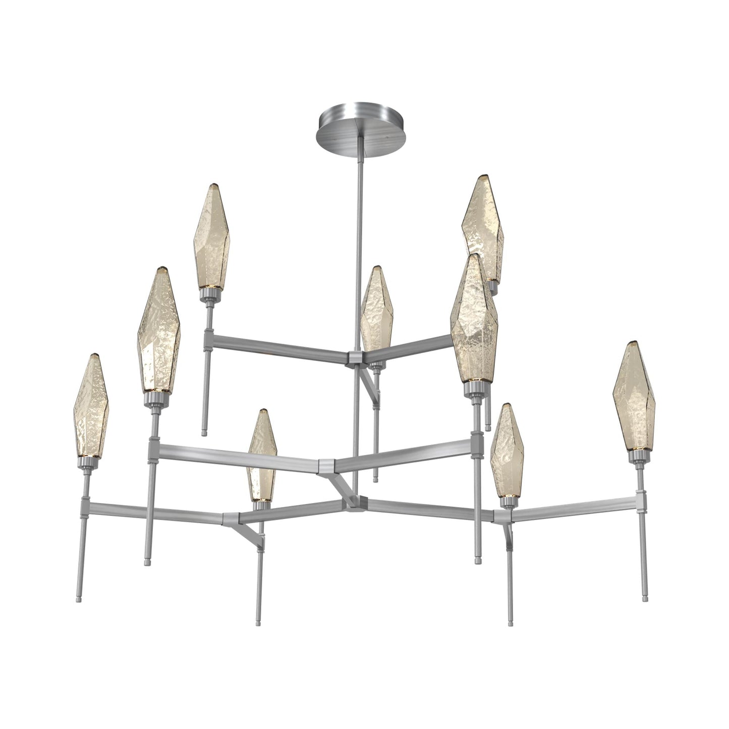 Rock Crystal Two-Tier Round Belvedere LED Chandelier in Gunmetal/Bronze Blown Glass.
