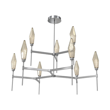 Rock Crystal Two-Tier Round Belvedere LED Chandelier in Gunmetal/Bronze Blown Glass.