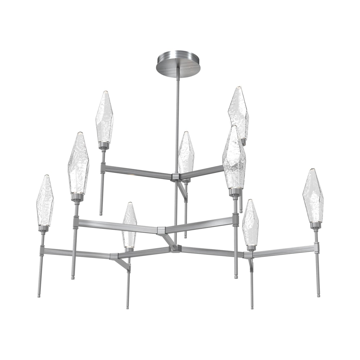 Rock Crystal Two-Tier Round Belvedere LED Chandelier in Gunmetal/Clear Blown Glass.