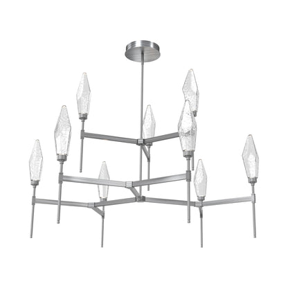 Rock Crystal Two-Tier Round Belvedere LED Chandelier in Gunmetal/Clear Blown Glass.