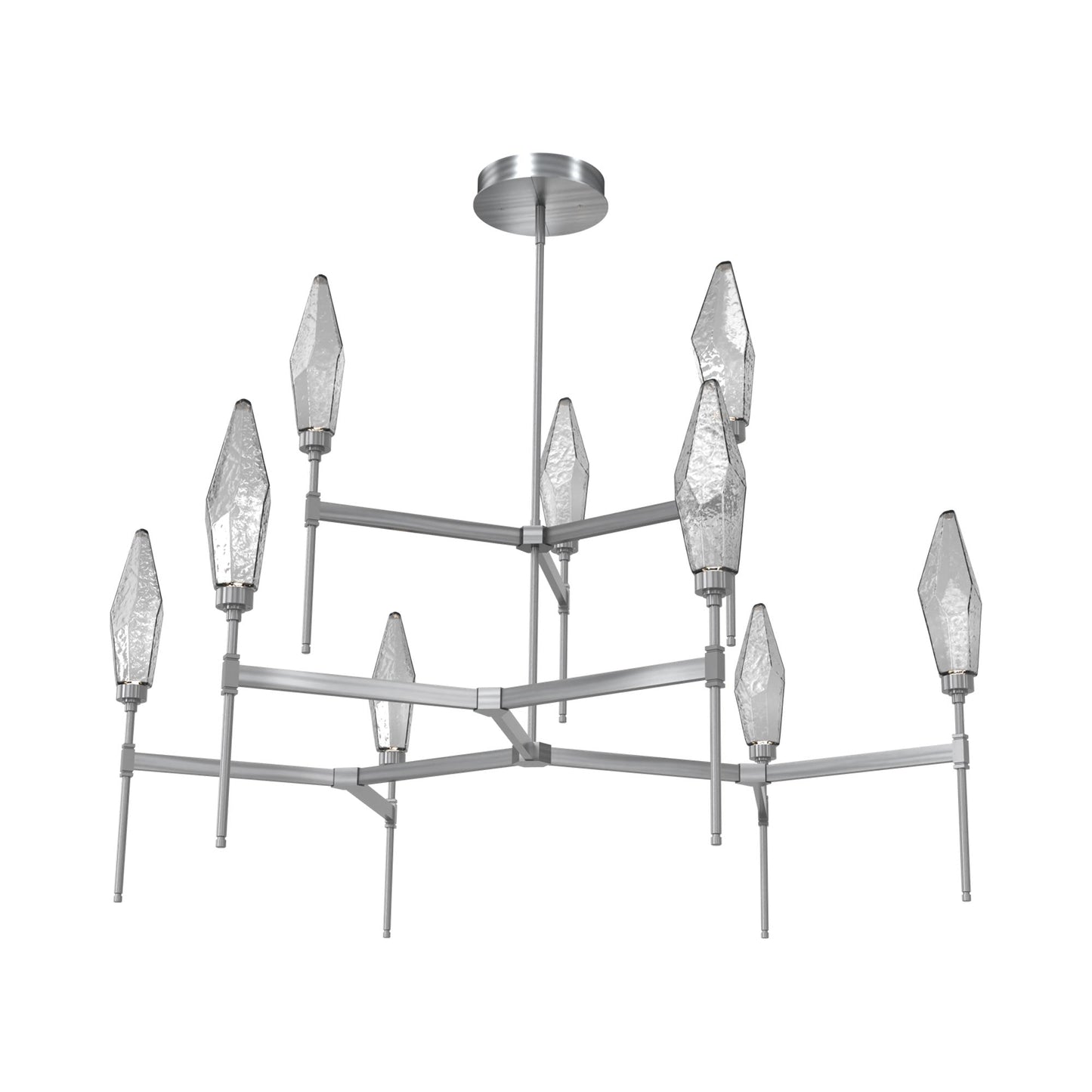Rock Crystal Two-Tier Round Belvedere LED Chandelier in Gunmetal/Smoke Blown Glass.