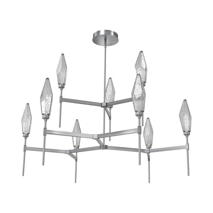Rock Crystal Two-Tier Round Belvedere LED Chandelier in Gunmetal/Smoke Blown Glass.