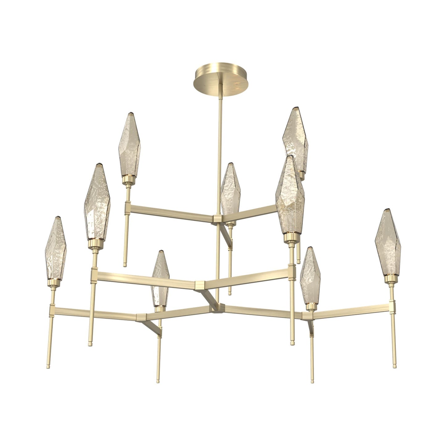 Rock Crystal Two-Tier Round Belvedere LED Chandelier in Heritage Brass/Bronze Blown Glass.