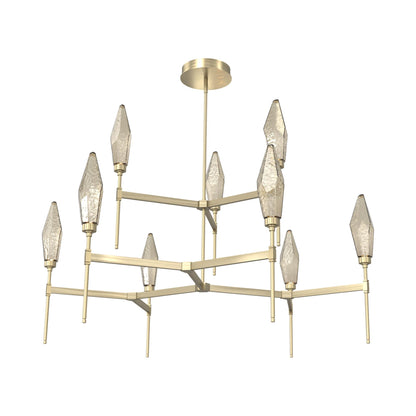 Rock Crystal Two-Tier Round Belvedere LED Chandelier in Heritage Brass/Bronze Blown Glass.