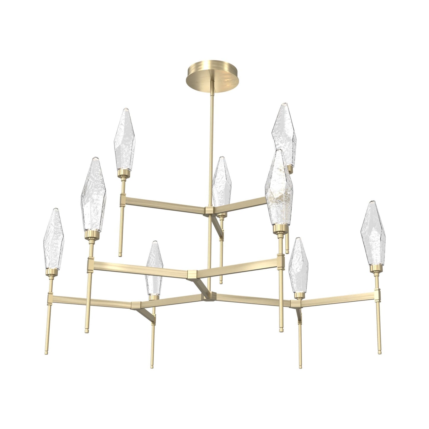Rock Crystal Two-Tier Round Belvedere LED Chandelier in Heritage Brass/Clear Blown Glass.