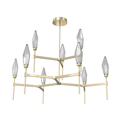 Rock Crystal Two-Tier Round Belvedere LED Chandelier in Heritage Brass/Smoke Blown Glass.