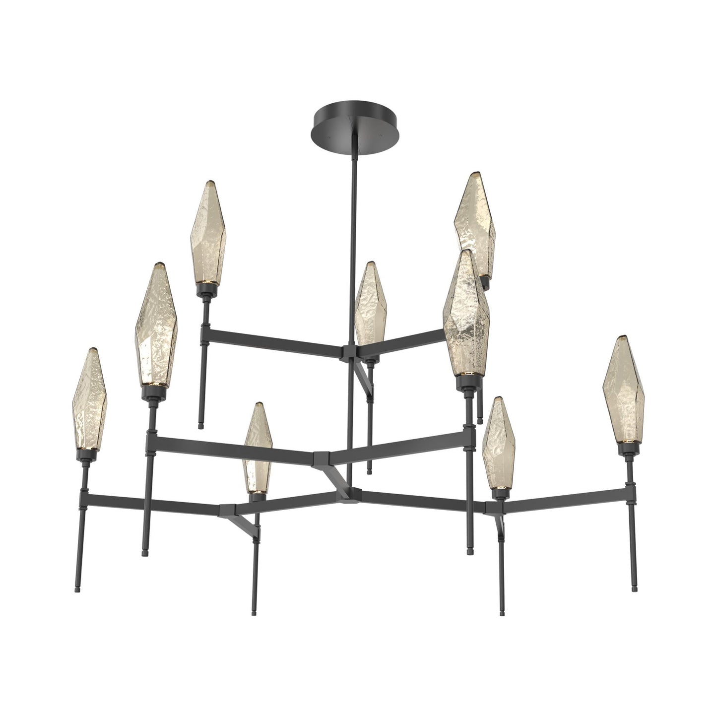 Rock Crystal Two-Tier Round Belvedere LED Chandelier in Matte Black/Bronze Blown Glass.