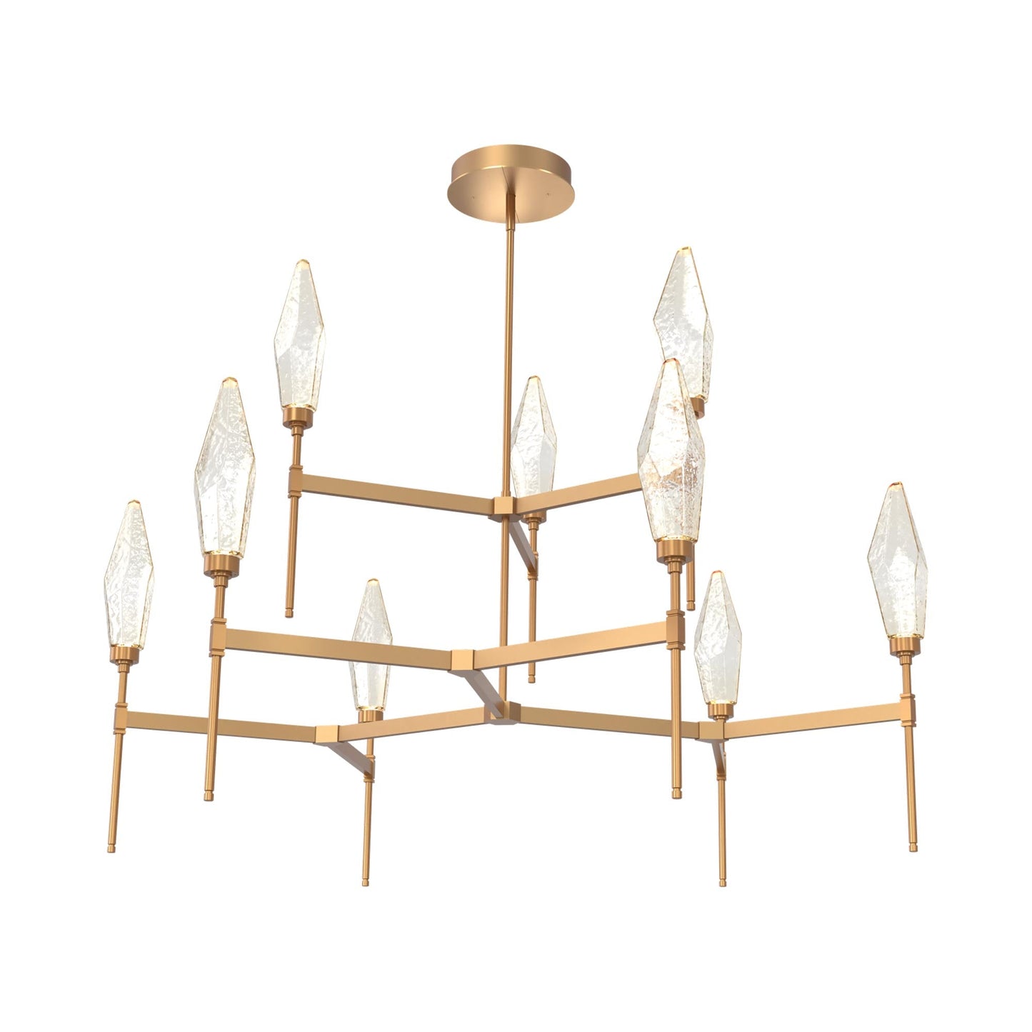 Rock Crystal Two-Tier Round Belvedere LED Chandelier in Novel Brass/Amber Blown Glass.