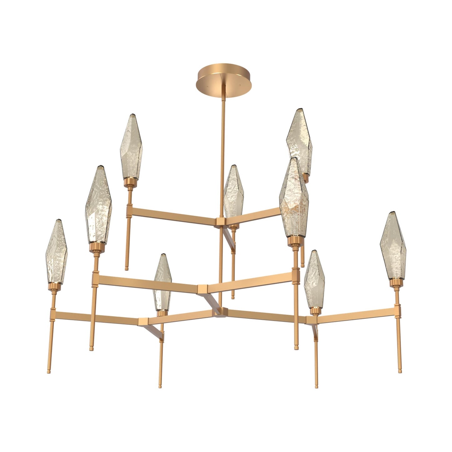 Rock Crystal Two-Tier Round Belvedere LED Chandelier in Novel Brass/Bronze Blown Glass.