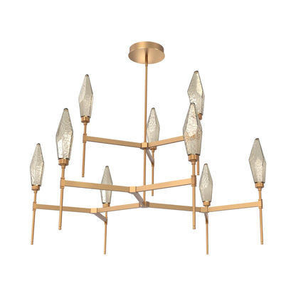 Rock Crystal Two-Tier Round Belvedere LED Chandelier in Novel Brass/Bronze Blown Glass.