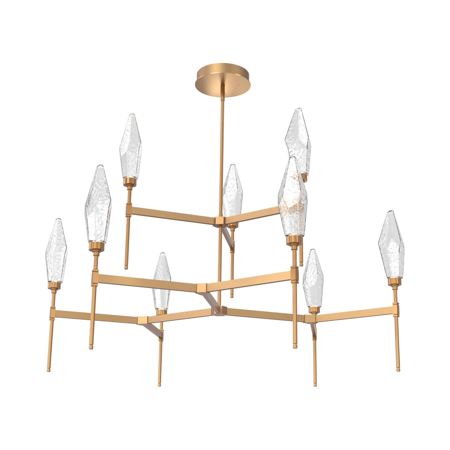 Rock Crystal Two-Tier Round Belvedere LED Chandelier in Novel Brass/Clear Blown Glass.