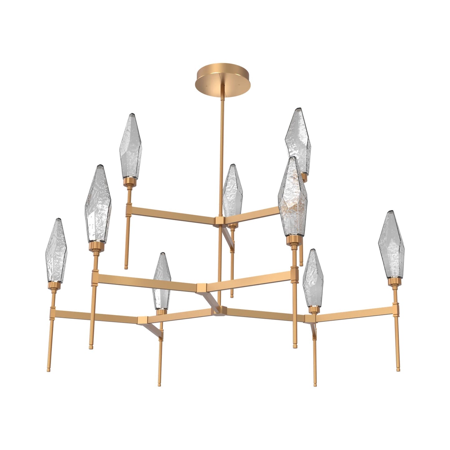 Rock Crystal Two-Tier Round Belvedere LED Chandelier in Novel Brass/Smoke Blown Glass.
