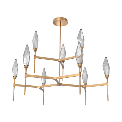 Rock Crystal Two-Tier Round Belvedere LED Chandelier in Novel Brass/Smoke Blown Glass.