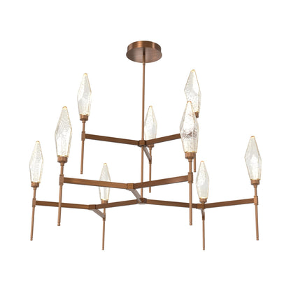 Rock Crystal Two-Tier Round Belvedere LED Chandelier in Oil Rubbed Bronze/Amber Blown Glass.