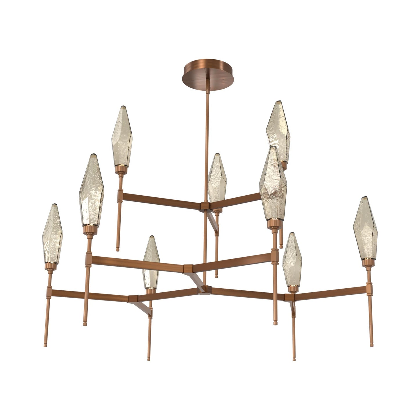 Rock Crystal Two-Tier Round Belvedere LED Chandelier in Oil Rubbed Bronze/Bronze Blown Glass.
