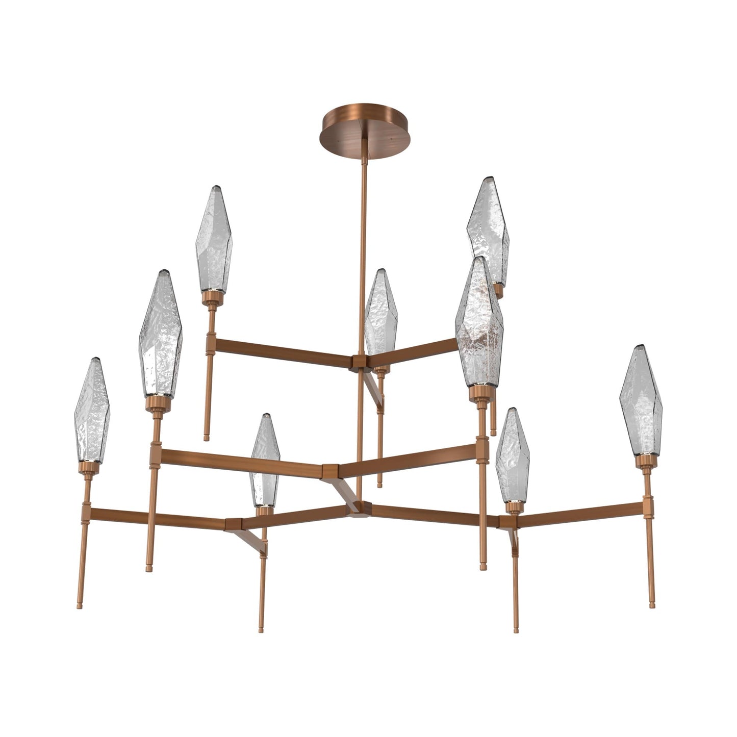 Rock Crystal Two-Tier Round Belvedere LED Chandelier in Oil Rubbed Bronze/Smoke Blown Glass.