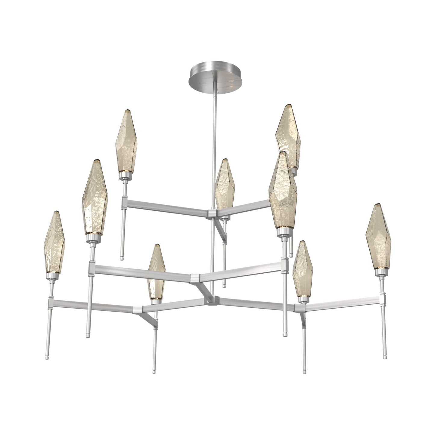 Rock Crystal Two-Tier Round Belvedere LED Chandelier in Satin Nickel/Bronze Blown Glass.