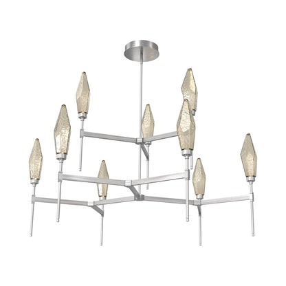 Rock Crystal Two-Tier Round Belvedere LED Chandelier in Satin Nickel/Bronze Blown Glass.