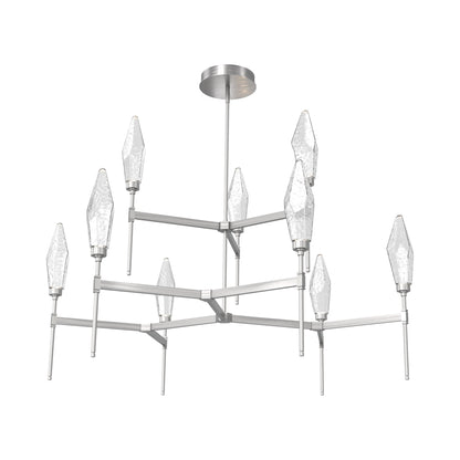 Rock Crystal Two-Tier Round Belvedere LED Chandelier in Satin Nickel/Clear Blown Glass.